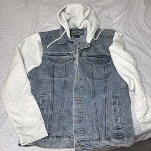 Brooklyn Cloth Mfg Co Hooded Denim Jacket - Gray Sleeves - Size M - Streetwear